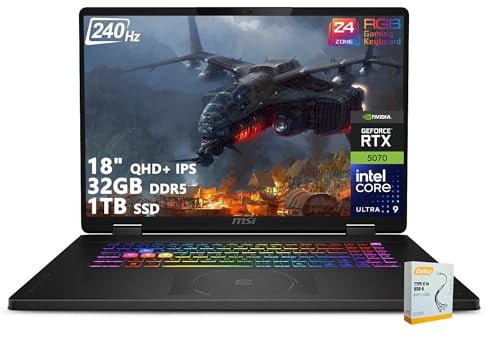 msi Crosshair 18 HX AI Gaming Laptop | 18 QHD+ IPS 240Hz | Intel Core Ultra 9 275HX | 32GB DDR5 1TB SSD | GeForce RTX 5070 (fino a 798 top AI) | Thunderbolt 4 Win11 retroilluminato RGB con accessorio
