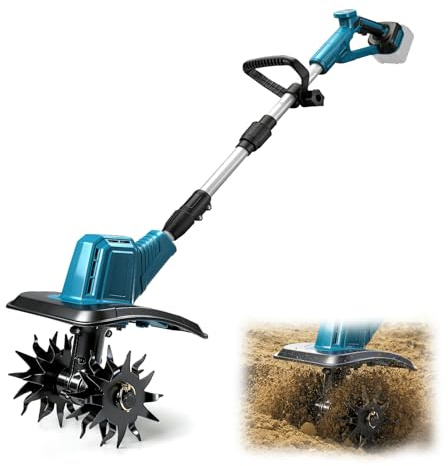 Akku-Bodenhacke Motorhacke für Makita 18V Akku, Mini Akku Gartenfräse mit 140-155cm Verstellbarer Zusatzgriff, 20cm Arbeitsbreite & 16cm Arbeitstiefe für Beet, Acker, Landwirtschaft (Ohne Akku)