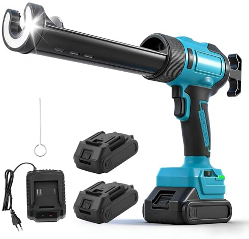 Ovshnrr Pistolet à Silicone Électrique, Pistolet à Cartouche Électrique 800N avec 2 Batteries 21V, 6 Vitesses Réglables 60-200mm/min, Affichage Numérique & LED pour Joints Baignoire, Carrelage
