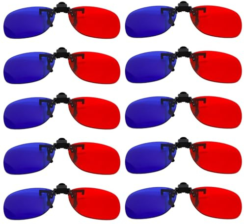 wkao Rot und Blau Clip On 3D Brille 10 Stück Rechteckiges Design für Amblyopie Training, Sehverbesserung und Strabismus Behandlung, passt TV und Computer 3D Verwendung