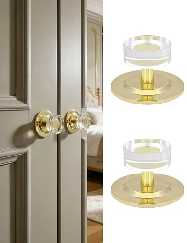 CcHhyyt 2 Pack Crystal Self Adhesive Knobs Gold Stick On Drawer Pulls Glass Peel and Stick Cabinet Handles No Drill Cabinet Knob Adhesive Pulls for Mirror Cabinet Dresser Closet Sliding Door Fridge