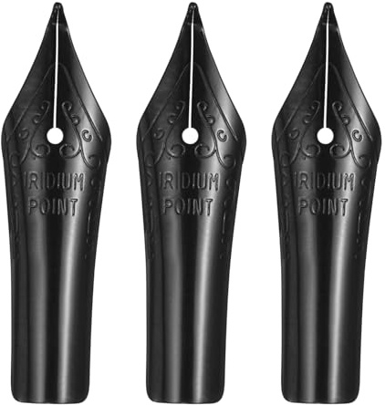 PATIKIL 1 mm Line Width Fountain Pen Nib Replacement, 3 Pack 304 Stainless Steel Special Spare Ink Dip Calligraphy Pen Nib for Drawing Writing Signing, Black(Curved Tip)