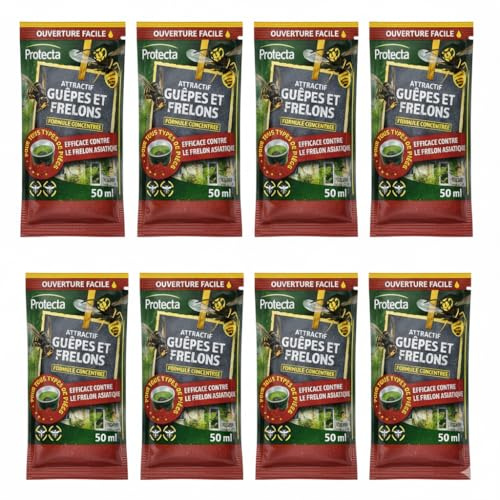 PROTECTA Recharge 8 x 50ml pour Piège à Guêpes et Frelons – Attractif Concentré – Compatible Tous Pièges – N’Attire Pas les Abeilles