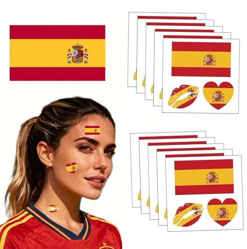Tatuajes Temporales Bandera España, 10 Hojas Tatuajes Autoadhesivos | Accesorio Patriótico para Fiesta Nacional de España, Desfiles, Fiestas Temáticas, Niños y Adultos