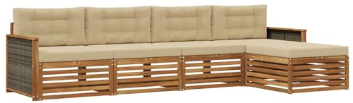 vidaXL Outdoor-Sofagarnitur mit Kissen 5 pcs Natur und Beige, Garten, modernes Outdoor-Sofa, Sitzgruppe für die Terrasse, gemütliche Loungemöbel