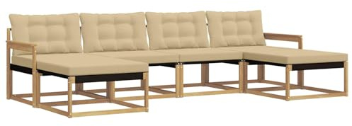 vidaXL Outdoor-Sofagarnitur mit Kissen 6 pcs Weiß und Beige, Garten, modernes Outdoor-Sofa, Sitzgruppe für den Patio, Terrassenmöbel für entspanntes Chillen