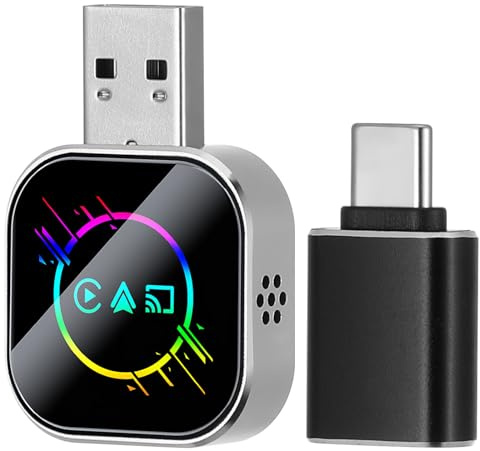 Uonlytech Adattatore Wireless per Auto 3 in 1 con Mirroring Schermo, Integrazione Vocale e Sincronizzazione App, Materiale Metallo e Vetro, per Streaming Multimediale e Navigazione