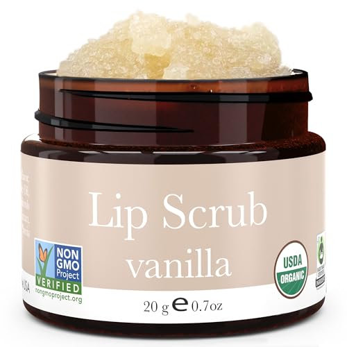 Lip Scrub, Vanilla Flavor - Organic Exfoliating Sugar Scrubs, Exfoliator for Chapped Dry Lips, Moisturizes With Fresh, Natural Ingredients; Best Before Balm; for Men and Women (1 Container)