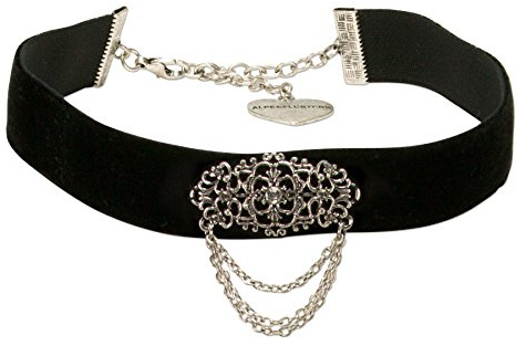 Alpenflüstern Trachten-Samt-Kropfband Thea - nostalgische Trachtenkette enganliegend, Kropfkette elastisch, eleganter Damen-Trachtenschmuck, Samtkropfband breit schwarz DHK200