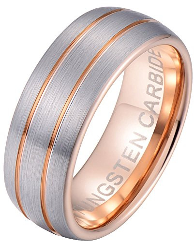 BESTTOHAVE Mens Tungsten Ring - Rose Gold Tone Tungsten Carbide Wedding Band Ring 8mm