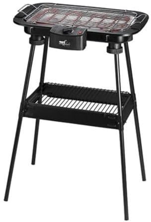 Melchioni Family | Elektrischer Grill mit Sockel BBQ2, 2000W, Voll zerlegbarer Grill mit Tablett, Integrierter Thermostat, 83,5 x 38 x22 cm