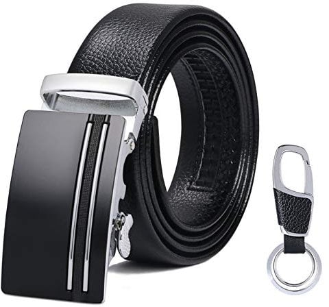 flintronic Herren Gürtel,Hochwertiges Leder material Ratsche Automatik Gürtel für Männer Ledergürtel Breite 3.5cm Länge 126CM-Schwarz (inkl Schlüsselbund & Geschenkbox)