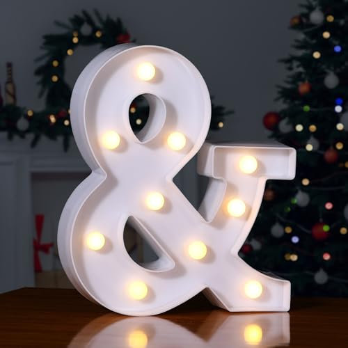 Foaky LED Letter Lights Sign 26 Alphabet Light Up Letters Sign for Night Light Wedding Birthday Party Battery Powered Christmas Lamp Home Bar Decoration (&)