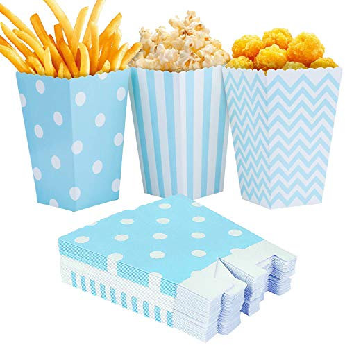 Czemo Caja de Palomitas Carton Caramelo Contenedor Pop Corn Box Palomitas Bolsa para Fiestas, 36pcs (Azul)