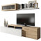 Wohnzimmer-TV-Ständer, wendbares Wohnzimmer-Set (kann an einer Ecke positioniert werden), mit zwei Türen, Schrankwand und Regal, Eiche und glänzend weiß Farbe, Maße 200 x 44 x 41 cm
