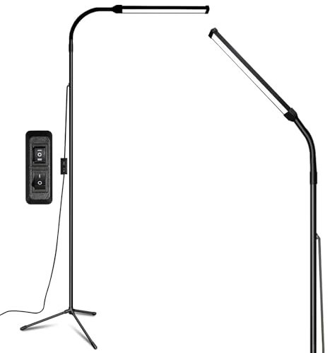 EBEST Lampadaire LED pour extensions de cils, travaux manuels, lampe sur pied réglable col de cygne à intensité variable pour visage, spa, salon de maquillage