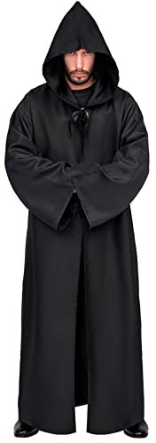 Myir JUN Umhang mit Kapuze, Kostüm Herren Robe mit Kapuze Halloween Cape Gewand Karneval Fasching Männer Erwachsene Cosplay Party Outfit (Schwarz, M)