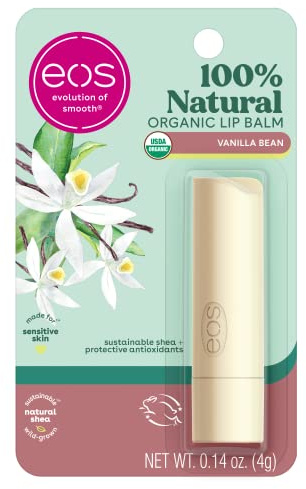 eos 100% Natural & Organic Lip Balm Stick- Vanilla Bean | Dermatologist Recommended for Sensitive Skin | All-Day Moisture Lip Care Products | 0.14 oz