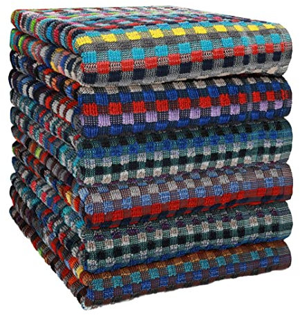 Betz 6er Set Grubentuch Arbeitshandtuch Küchentücher Geschirrtuch Handtuch 100% Baumwolle HELGOLAND Größe 50 x 90 cm Allzwecktuch karo bunt