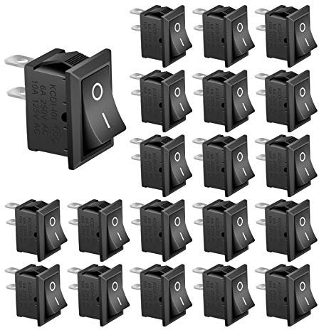 APIELE Interruptor basculante de 20 unidades, 2 posiciones ON-OFF con SPST 2 pines, interruptor basculante de 250 V 6 A para casas, industria, bricolaje KCD1-1-101 (encendido/apagado)