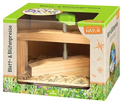 moses. Expedition Natur Blatt- und Blütenpresse, Blumenpresse für Kinder, Pflanzenpresse aus Holz zum Konservieren von Blüten und Blättern, Holz, Grün, Mittel