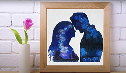 ELEVE Peintures Décoratives Faites à la Main, Peinture Acrylique sur Toile 30cmx30cm (Silhouette de Couple)