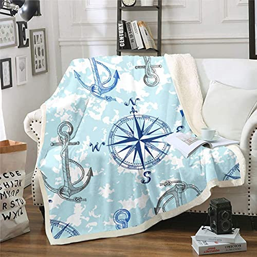 Homemissing Anchor Dekor Kuscheldecke Nautische Kompassdecke für Couch Reisesofa Ozean Thema Flanell Fleecedecke Meer Abenteuer Wohndecke Zimmer Dekor Decke 150x200cm