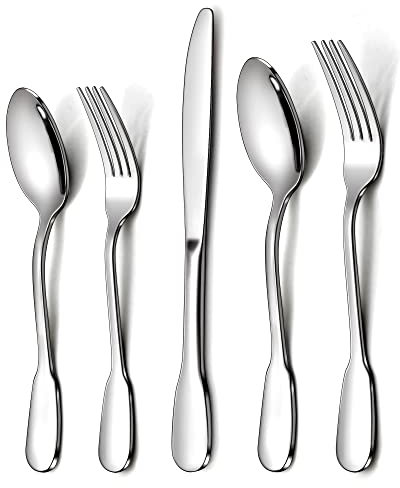 HaWare 60-teiliges Besteck-Set, Edelstahl-Besteckservice für 12 Personen, schickes Besteck mit breitem Griff, inklusive Tafelmesser, Gabeln, Löffel, hochglanzpolierte Essutensilien, spülmaschinenfest