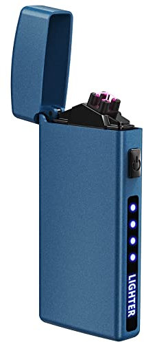 Elektro Feuerzeug Lichtbogen Feuerzeug USB Aufladbar Elektrisches Feuerzeuge Elektronisch Plasma E-Feuerzeug Winddicht Doppel Arc Lighter mit LED Batterieanzeige Geschenke für Männer Geburtstag