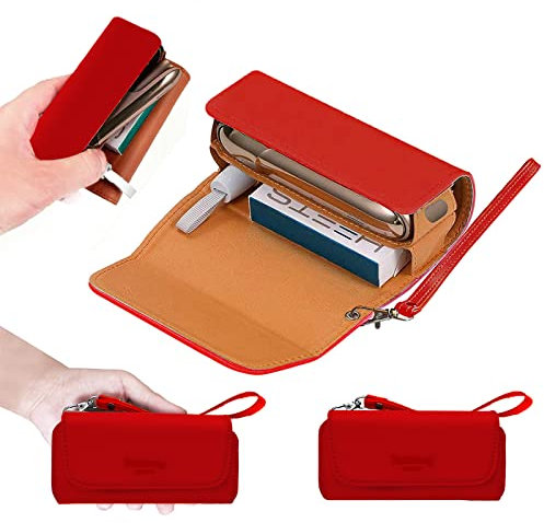 【Phantasy】Custodia in Pelle NAPPA di Alta Qualità per IQOS 3 / IQOS 3 Duo / IQOS2.4 / IQOS2.4 Plus, Astuccio in Tela e Pelle PU,Organizer Iqos, Cover/Borsello Sigaretta per IQOS (Rosso)