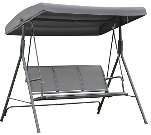 Outsunny Columpio Balancín Jardín de 3 Plazas con Techo Parasol Ajustable Respaldo Transpirable y Marco de Acero para Terraza Balcón Exterior 175x118x159 cm Gris