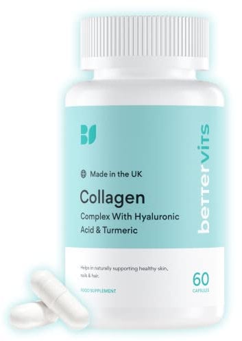 Bettervits Collagen Complex with Hyaluronic Acid and Vitamin C | Marine Collagen Supplements for Women and Men with Biotin | High-Strength Vitamin E for Skin, Hair, Nails, Joint Health - 60 Capsules