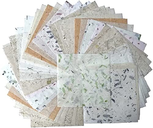50 Blatt gemischte Farben, 20.3x20.3 cm, quadratisches Origami-Papier, Kunst-Faltpapier, Dekorationspapier, dünne Maulbeer-Papierbögen (Tamarindenblätter, Reisstroh usw.)