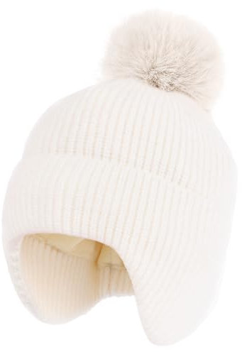 FURTALK Kleinkind Baby Wintermütze warm gefüttert Kinder Strickmütze mit Ohrenklappe Neugeborenes Pom Pom Beanie für Mädchen und Jungen