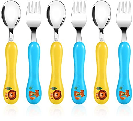 Lehoo Castle Couverts Enfant INOX 6 PCS, Ensemble de Couverts pour Bebe 3 x Fourchettes, 3 x Cuillères, Set Couvert Bebe pour Garçons Filles(Animaux)