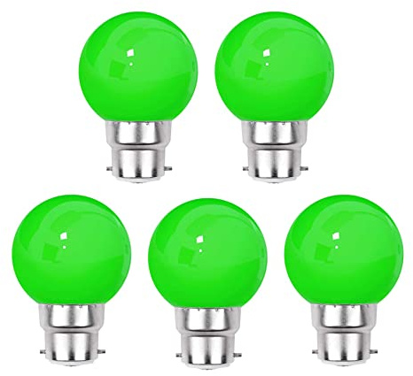 G.W.S® Pack of 5, B22 Bayonet 3W Green, G45 LED Coloured Light Bulb, Garden Party Wedding Festoon Lights