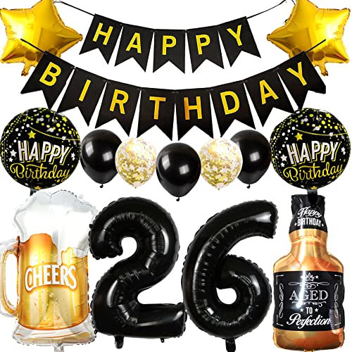 Ouceanwin Ballons Anniversaire 26 ans - Hommes et Femmes, Bouteille de Vin et Bière, Whisky - avec Hélium pour Fête Deco