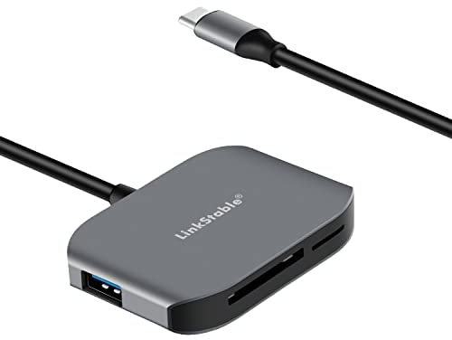 USB Type-C SD Card Reader with USB3.0 x 2 Hub - SD/TF to USB C OTG Adapter, Metal