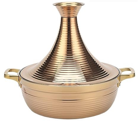 WYBZDA Acero Inoxidable 304 Marroquí Tajine Marroqui, Antiadherente Olla De Cocción Lenta Mariscos Tagine con 2 Asas for Cocinando(Gold,24cm)
