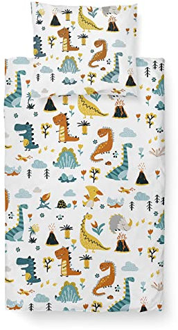DJDEA Parure de lit 140x200cm + 1 Taie d'oreiller 65x65cm Polyester - Housse de Couette 1 Personne Garcon Dinosaures - Housse de Couette Enfant avec Fermeture Éclai