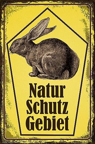 LUCKYLINDE - Wetterfestes Gartenschild für den Außenbereich, Blechschild - Hinweisschild: Naturschutzgebiet – 30 x 20 cm (Hase)