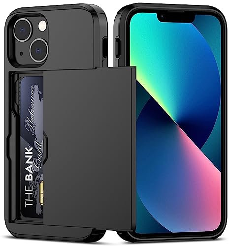 Nvollnoe for iPhone 13 Mini Case with Card Holder Heavy Duty Protective Dual Layer Shockproof Hidden Card Slot Slim Wallet Case for iPhone 13 Mini for Men&Women(Black)
