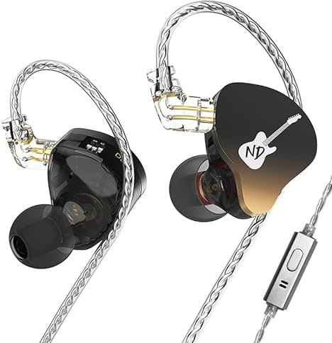 EZ EAR ND DD3 Hifi In Ear Monitors Dual Dynamic Drivers In-Ear Earphones IEM 4 Sound Styles Adjustable with 2PIN Detachable Design Cable for singer bassist, guitarist (Black, with mic)
