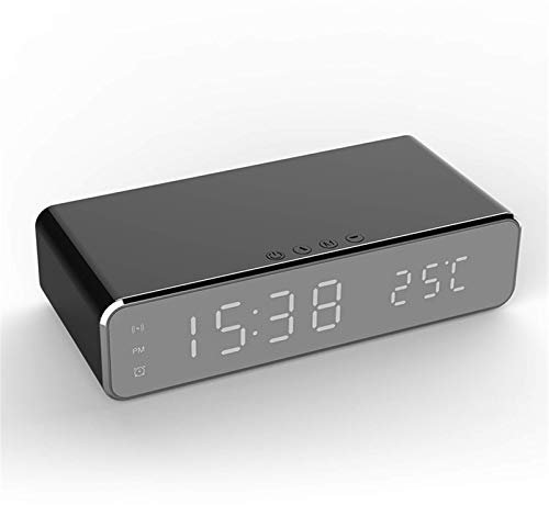 TEmkin Alarm Clock Wireless Charging Pad Bedside Radio Alarm Clock with USB Charger Bluetooth Speaker Qi Wireless Charging Dual Alarm Dimmable Black