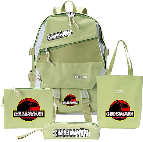 XSLGOGO Chainsaw Man Anime Rucksack 4 Stück Set Stift Tasche Kreuzbody Tasche Schule Start Wesentliche Power Pochita Gedruckt Schultasche Schultertasche Schüler Canvas Taschen Handtaschen