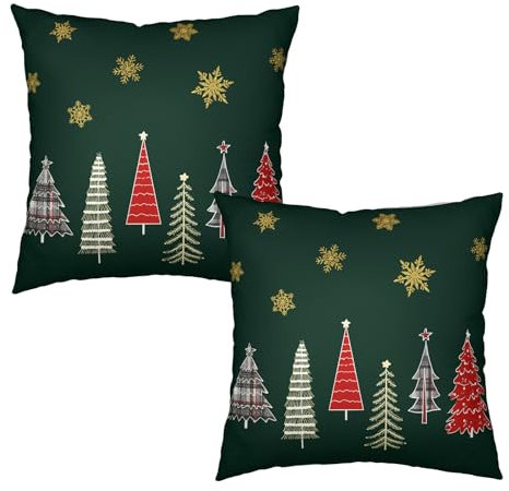 Wnoesat Juego de 2 fundas de almohada de Navidad verdes y doradas de 24 x 24 pulgadas, fundas de almohada decorativas de copo de nieve de invierno para árbol de Navidad, bosque, fundas de cojín de