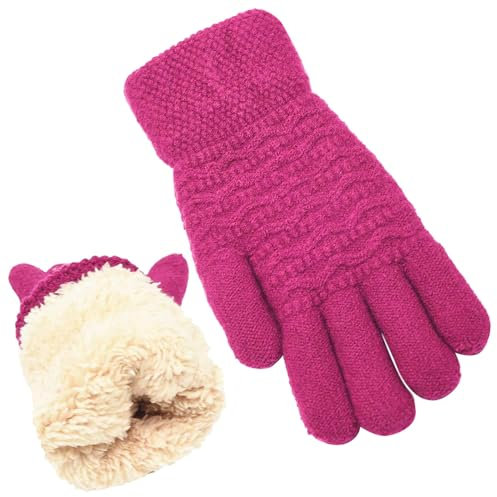 d'hiver chauds pour femmes, thermiques en laine tricotée avec doublure polaire pour temps froid Gants Rose Enfant (Hot Pink, One Size)