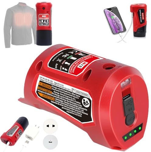 M-12 Battery Charger with Type-c Port & DC 12V Outlet,Power Source Replacement for Milwaukee m-12 12V Battery Adapter for Milwaukee Heated Jacket 49-24-2310 Compatible with 48-11-2420 48-11-2411