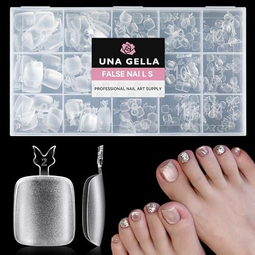 UNA GELLA Capsule Americaine Ongle Pieds Carrée, 216 Pièces 15 Tailles Faux Ongles Orteils Soft Gel Doux Autocollant pour Pédicure et Extensions DIY