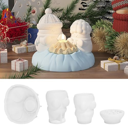 4 Stück Kerzenform Silikon 3D Schneemann Silikonformen Gießformen, DIY Weihnachten Schneemann Kerzen Formen Silikon Kerzengießformen Set, Kerzenformen Zum Gießen Für Kerzen, Seife, Handwerk